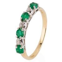 Pre-Owned 9ct Yellow Gold Emerald and Diamond Half Eternity Ring 4311924