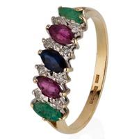 Pre-Owned 9ct Yellow Gold Multi Gemstone Half Eternity Ring 4145942