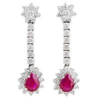 Pre-Owned 18ct White Gold Ruby and Diamond Dropper Earrings 4217462