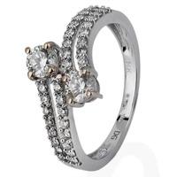 pre owned 14ct white gold two stone diamond crossover ring 4328055
