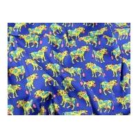 Psychedelic Cows Print Cotton Poplin Fabric Blue & Yellow