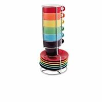 PT Ceramic Espresso Set Rainbow Tower with Stand, Assorted Colours