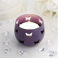 Purple Butterfly Detail Metal Tea Light Candle Holder