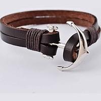 Punk 22cm Men\'s Silver Alloy Anchor Leather Bracelet Jewelry Christmas Gifts