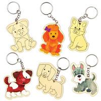 Puppy Dog Wooden Keyrings (Pack of 6)