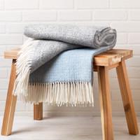 Pure New Wool Illusion Panel Throw - Duck Egg Blue