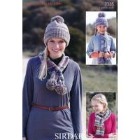 Pull on Hat and Scarves with Pom Poms/Ribbed Ends in Sirdar Crofter DK (7335)