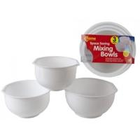 Pure White 3 Piece Nested Mixing Bowl Set With Non Slip Base