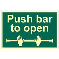 Push Bar To Open - Photoluminescent 300 x 200mm