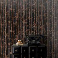 Pure Black & Copper Linden Metallic Effect Wallpaper