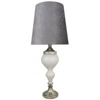 Pure White Pearl Glass Chrome Curve Table Lamp with Grey Faux Snakeskin Shade