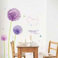 Purple Dandelion Wall Decals Romance / Florals / Landscape Wall Stickers Plane Wall Stickers, pvc 5070CM
