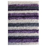 Purple & Black Rugs Stripe Shaggy Rug Helsinki L