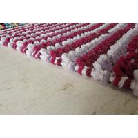 Purple Striped Cotton Bath Mats Pom Pom - 50cm x 50cm & 50cm x 80cm