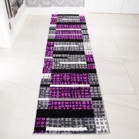 purple grey patchwork hall runner rug rio 63x240cm