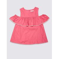 Pure Cotton Cut Out Shoulder Frill Top (3-14 Years)