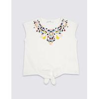 Pure Cotton Necklace Sequin Top (3-14 Years)