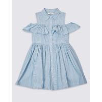 Pure Cotton Cold Shoulder Striped Dress (3-14 Years)