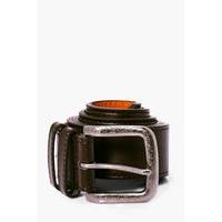 PU Belt With Silver Burnished Buckle - brown