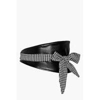 PU Waist Belt With Gingham Tie - black