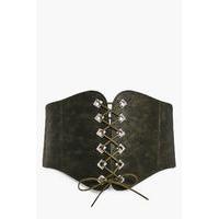 PU Corset Lace Up Belt - khaki