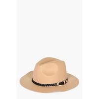 PU Plait Band Fedora - beige