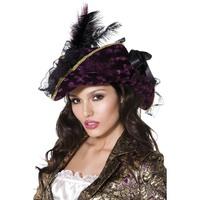 Purple Marauding Pirate Hat With Feathers & Riboon