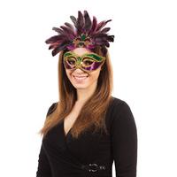 Purple Green Gold Carnival Feather Eye Mask