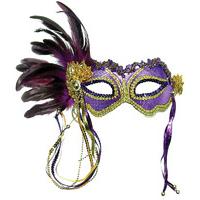 Purple Metallic Eye Mask With Side Feather