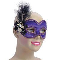 Purple Velvet Eye Mask With Tall Feather