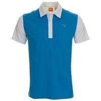 puma golf colour block tech polo shirt blue asterwhite