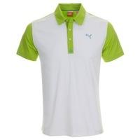 puma golf colour block tech polo shirt whitelime green