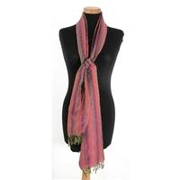 Purple Rose And Grass Green Blended Stripe Silk Scarf With Tassels