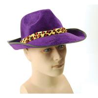 Purple Velvet Fedora With Leopard Print Band