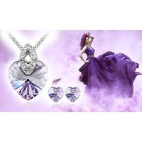 Purple Heart Crystal Necklace and Earring Set