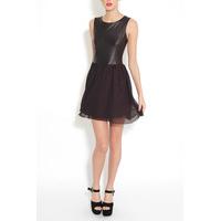 Pu & Chiffon Shift Dress