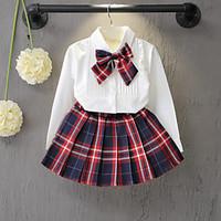 Pure Color Long Sleeve Shirt A Skirt For 2 Sets Of The Girls