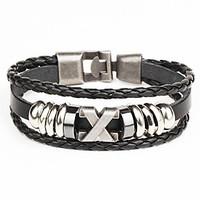 punk mens bracelet pu leather bracelet easy hook x shape for men fashi ...