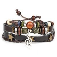 Punk Men\'s Bracelet PU Leather Bracelet Music Note Charm Multilayer for Men Fashion Jewelry Christmas Gifts