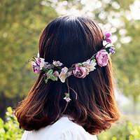 Purple Beautiful Rose Flower Wreaths Headband for Lady Wedding Party Holiday Hair Jewelry