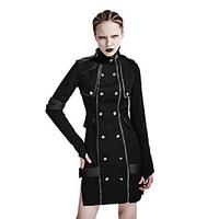 PUNK RAVE Q-300 Women Party Holiday Work Club Sexy Vintage Punk Gothic Long Sleeve Little Black Military Trend Dress