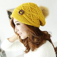 Pure Color Knit Wool Hat Autumn And Winter Warm Thick Decorative Buttons Hat