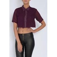 Purple Laser Cut Cropped Shirt