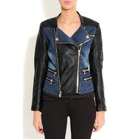 PU Denim Biker Jacket