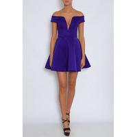 purple bardot prom dress