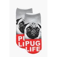 pug life ankle socks white