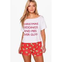 PUDDING AND PIE Slogan Print PJ Shorts - red