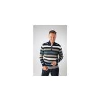 Pullover with front zip, navy striped, in various sizes