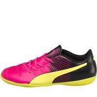 Puma Junior evoPOWER 4.3 Tricks IT Indoor Football Boots Pink Glow/Safety Yellow