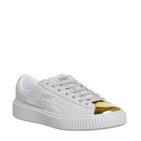 puma suede platform grey gold toe white